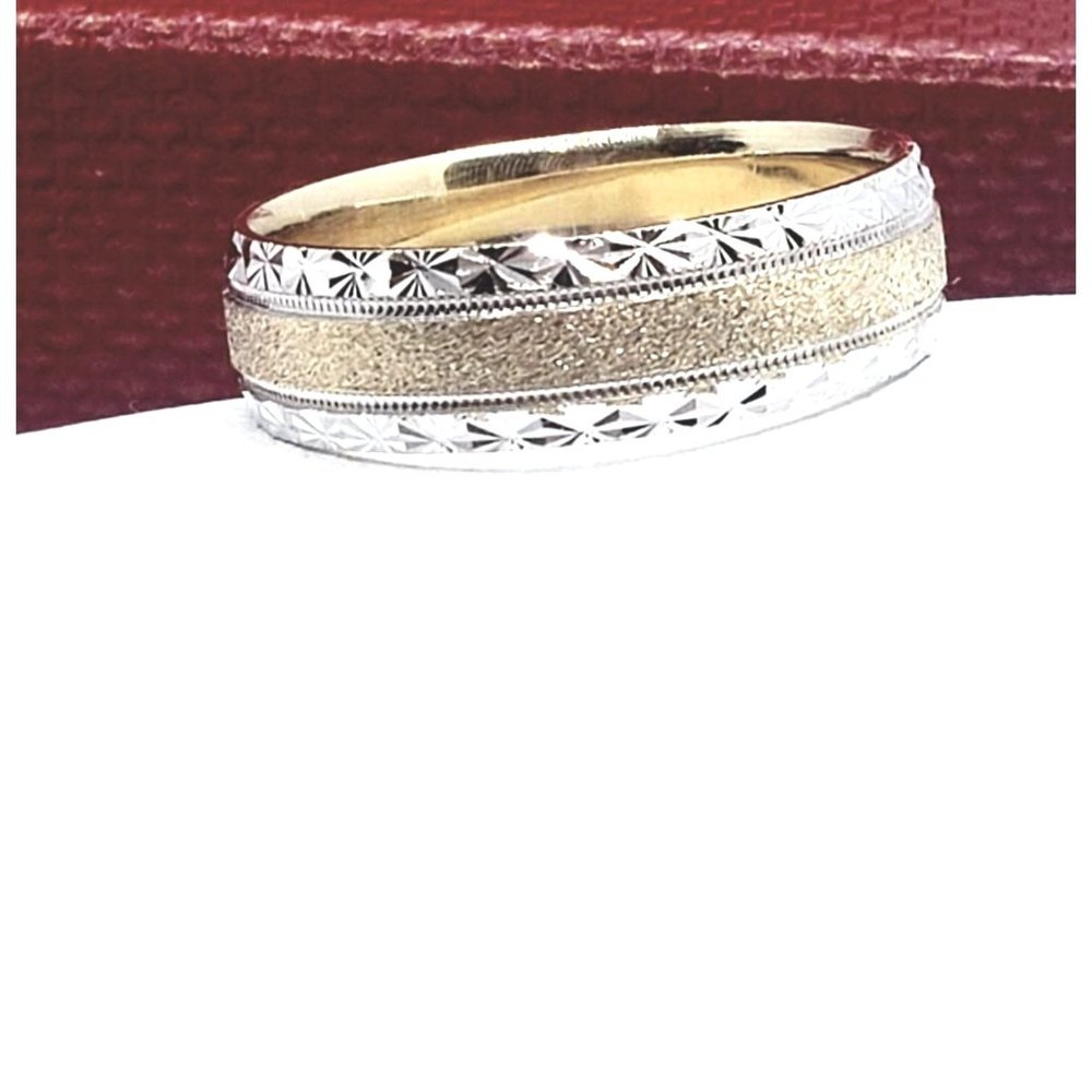 Solid 14K White and Yellow Gold Two Tone Wedding Ring - Picture 9 of 16